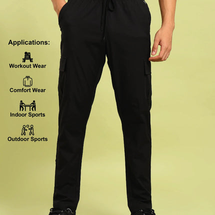 Men’s Solid Relax Fit Sports Cargo Trackpants with TS FLEXI Technology