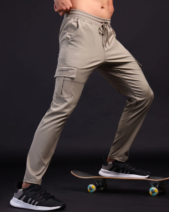 Men’s Solid Relax Fit Sports Cargo Trackpants with TS FLEXI Technology